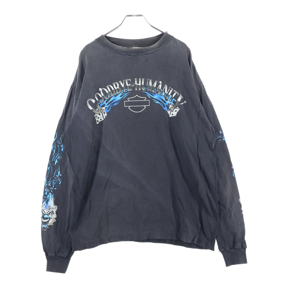 SAINT MICHAEL(セントマイケル) 24AW BTFL BASTARS LS TEE VINTAGE加工 両面アームプリント クルーネック 長袖Tシャツ カットソー チャコール SM-YS1-0000-013
