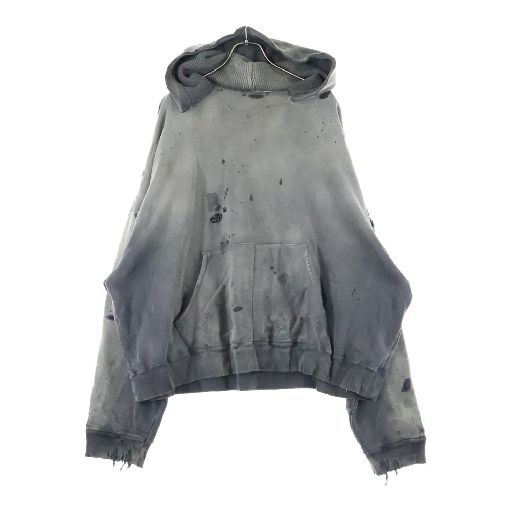 READY MADE(レディメイド) DOUBLE FACE HOODIE ダメージ加工 ダブルフェイス スウェット プルオーバーパーカー グレー RE-CO-BK-00-00-284