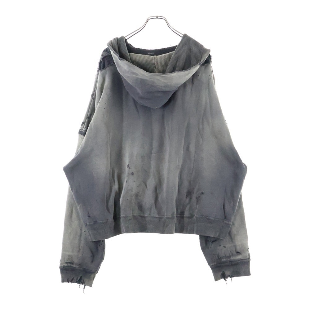 READY MADE(レディメイド) DOUBLE FACE HOODIE ダメージ加工 ダブルフェイス スウェット プルオーバーパーカー グレー RE-CO-BK-00-00-284