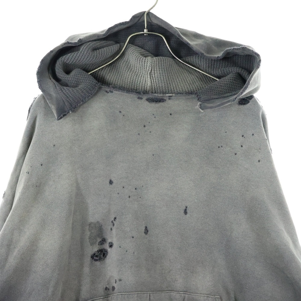 READY MADE(レディメイド) DOUBLE FACE HOODIE ダメージ加工 ダブルフェイス スウェット プルオーバーパーカー グレー RE-CO-BK-00-00-284