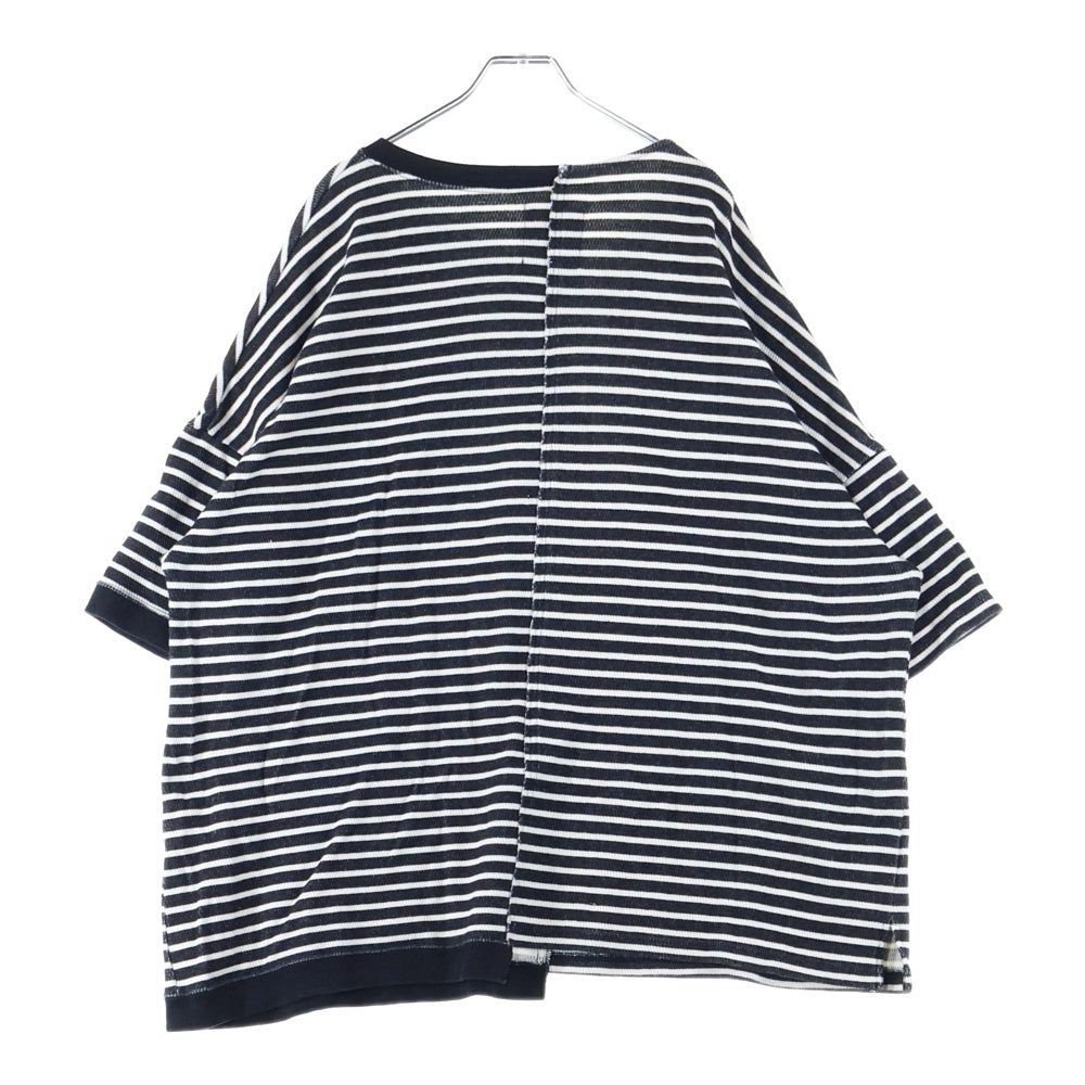 ISAMU KATAYAMA BACKLASH(イサムカタヤマバックラッシュ) OVERSIZED SWITCHING TOPS オーバーサイズ アシンメトリーボーダー 半袖Tシャツ カットソー ブラック/ホワイト 1945-02