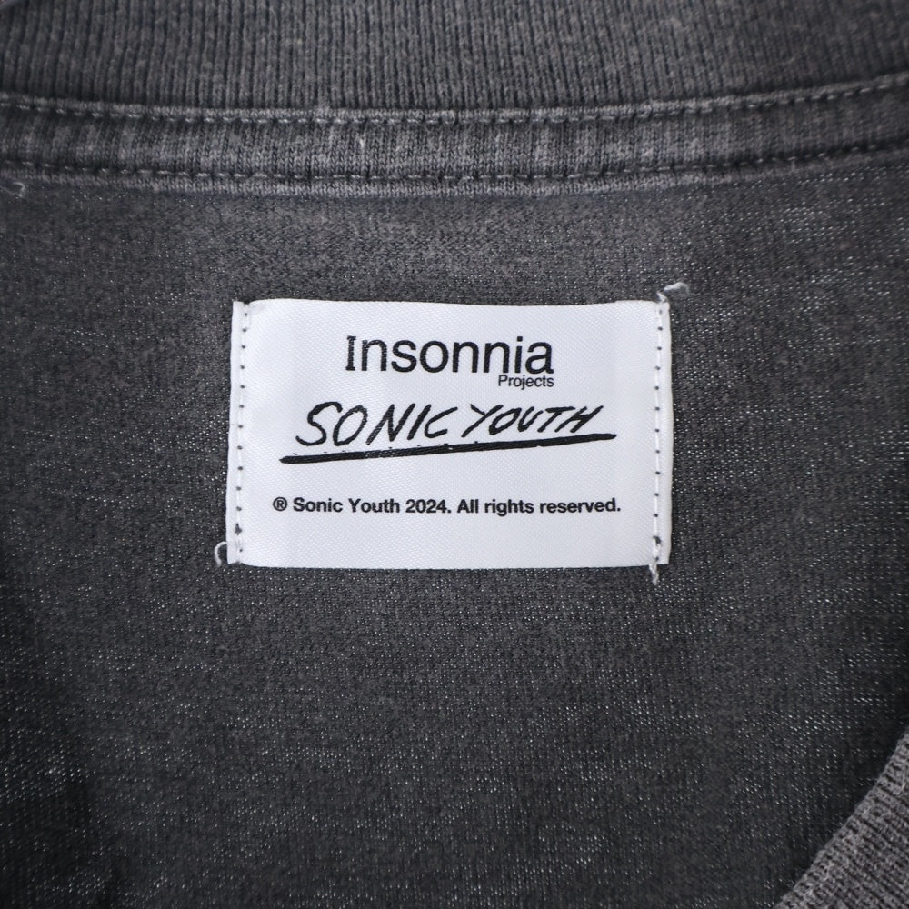 insonnia(インソニア) SONIC YOUTH WASHING MACHINE TEE ソニックユース VINTAGE加工 両面プリント クルーネック 半袖Tシャツ カットソー チャコール IP-SY-014