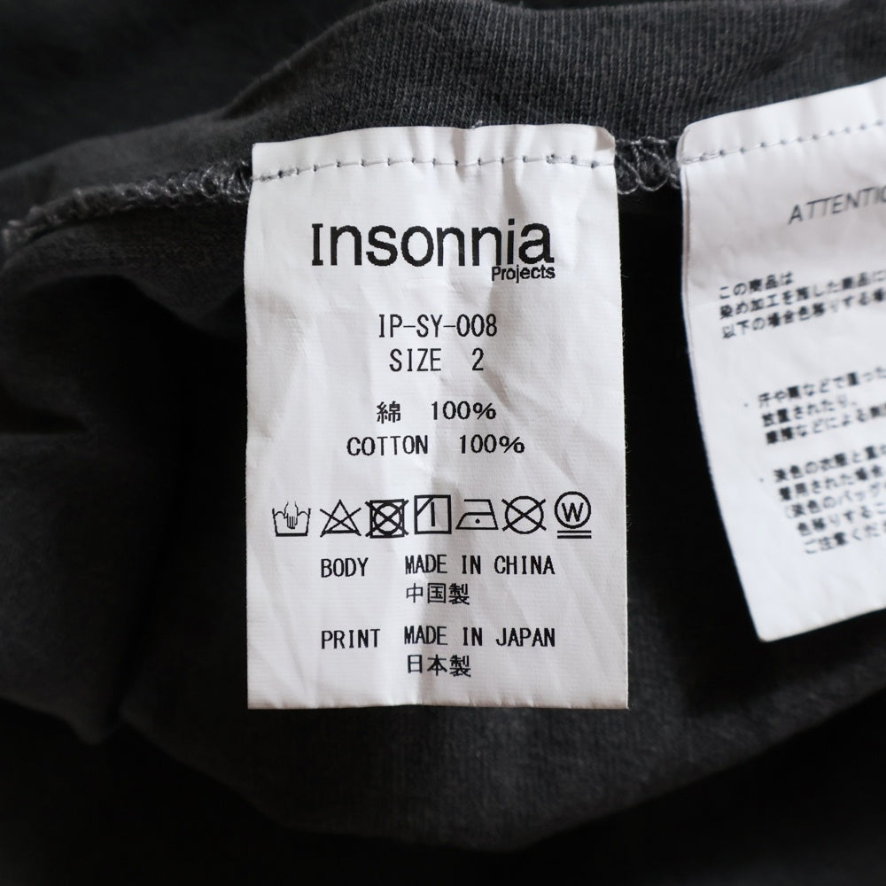insonnia(インソニア) SONIC YOUTH DUNCETERIA TEE ソニックユース VINTAGE加工 フロントプリント クルーネック 半袖Tシャツ カットソー チャコール IP-SY-008