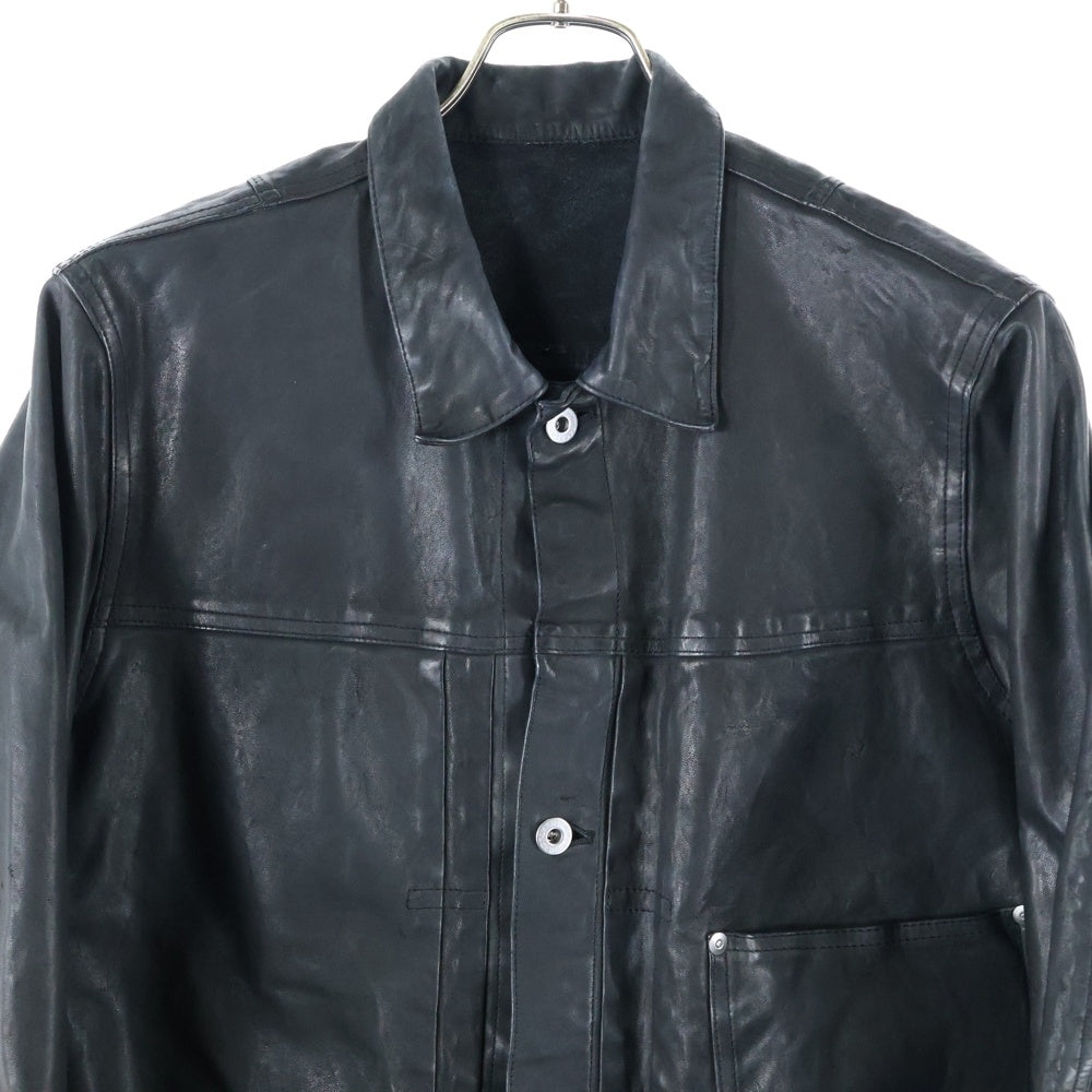 ISAMU KATAYAMA BACKLASH(イサムカタヤマバックラッシュ) TRUCKER BLOUSON GARMENT DYED ホースレザー ガーメントダイ トラッカーブルゾン ジャケット ブラック 2037-02