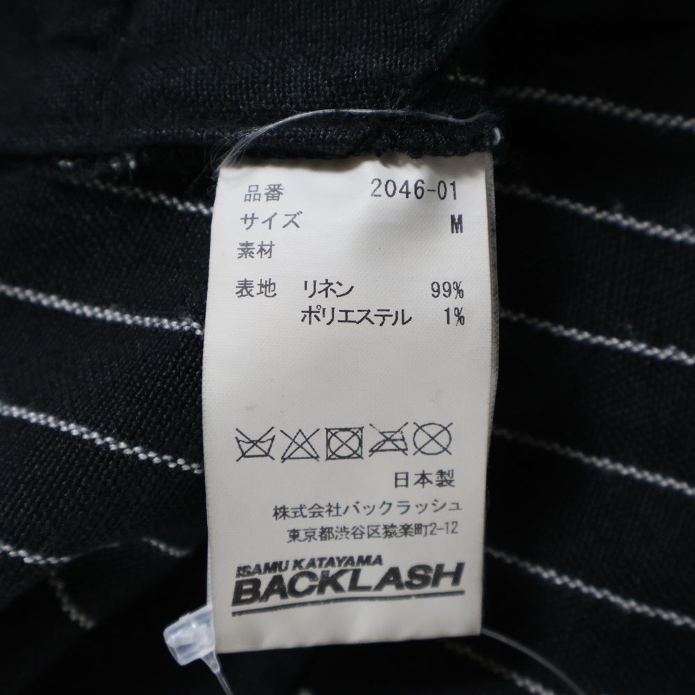 ISAMU KATAYAMA BACKLASH(イサムカタヤマバックラッシュ) ストライプ柄 リネン サルエルイージーパンツ ブラック 2046-01