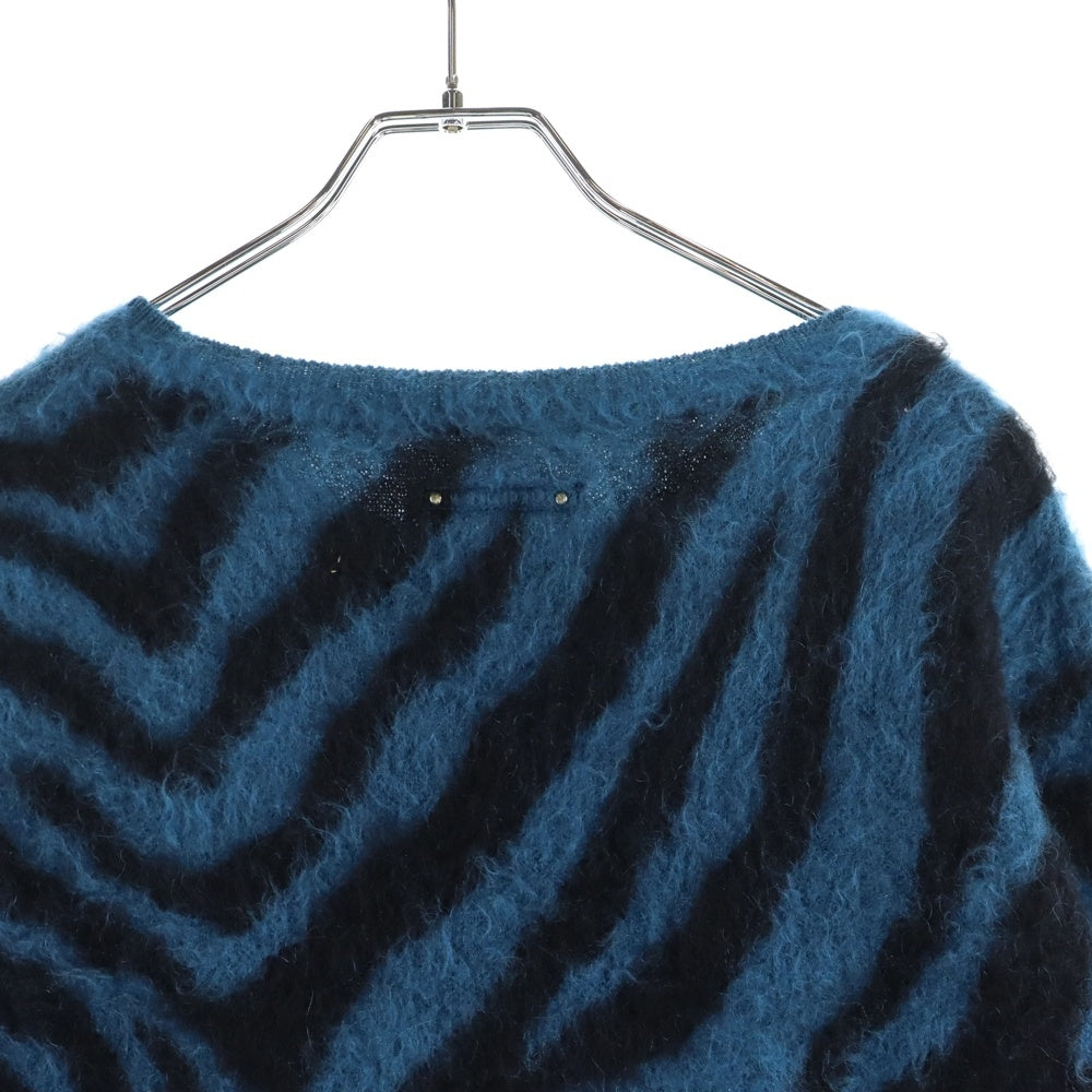 MINEDENIM(マインデニム) Zebra Mohair Knit Crewneck Pullover ゼブラ モヘア クルーネック プルオーバー ニット ブルー 2310‐6002‐37‐022