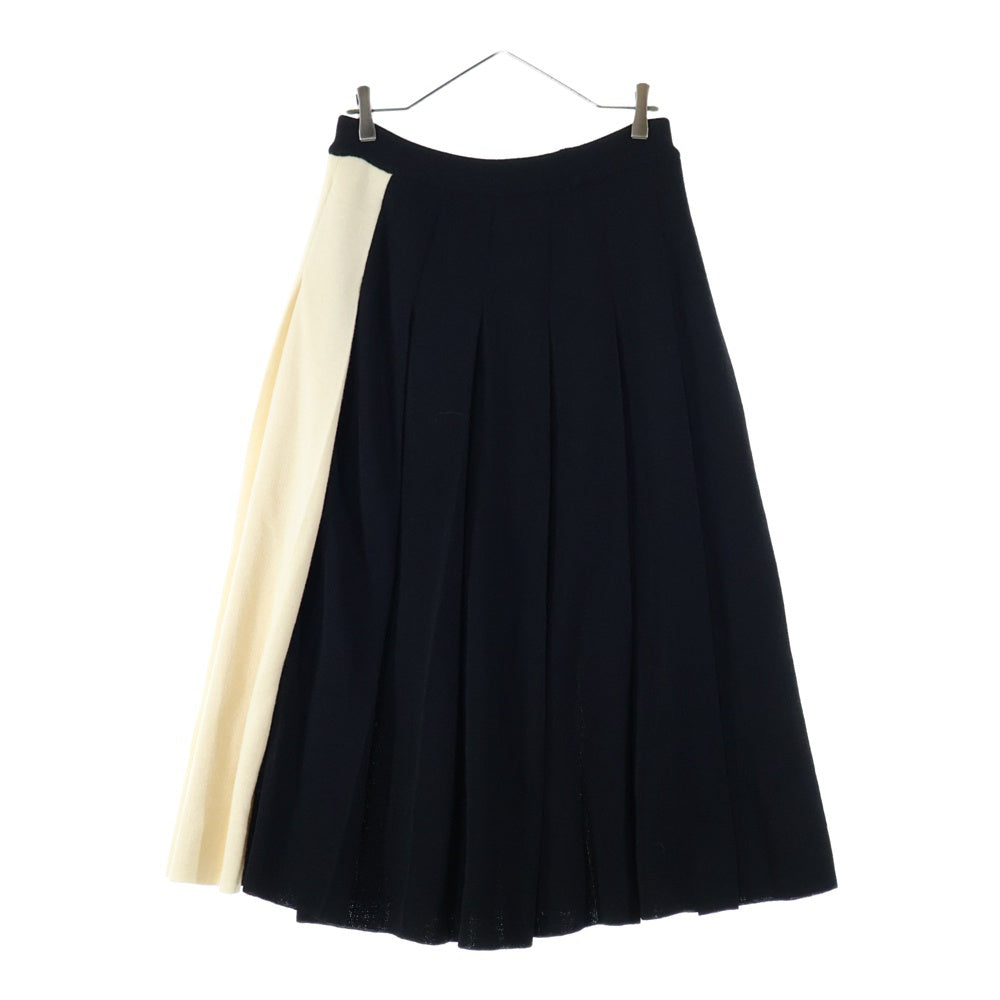 GUCCI(グッチ) ウールニット バイカラー ブリーツ ロングスカート レディース ブラック/アイボリー 731043