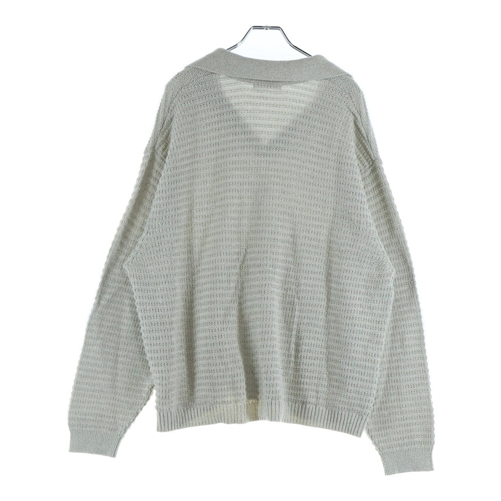 NO BRAND(ノーブランド) WYM(ウィム バイ ウッド)MELANGE SKIPPER KNIT POLO メランジ スキッパー ニット レギュラーカラー ロングスリーブ ポロシャツ グレー WYkn758
