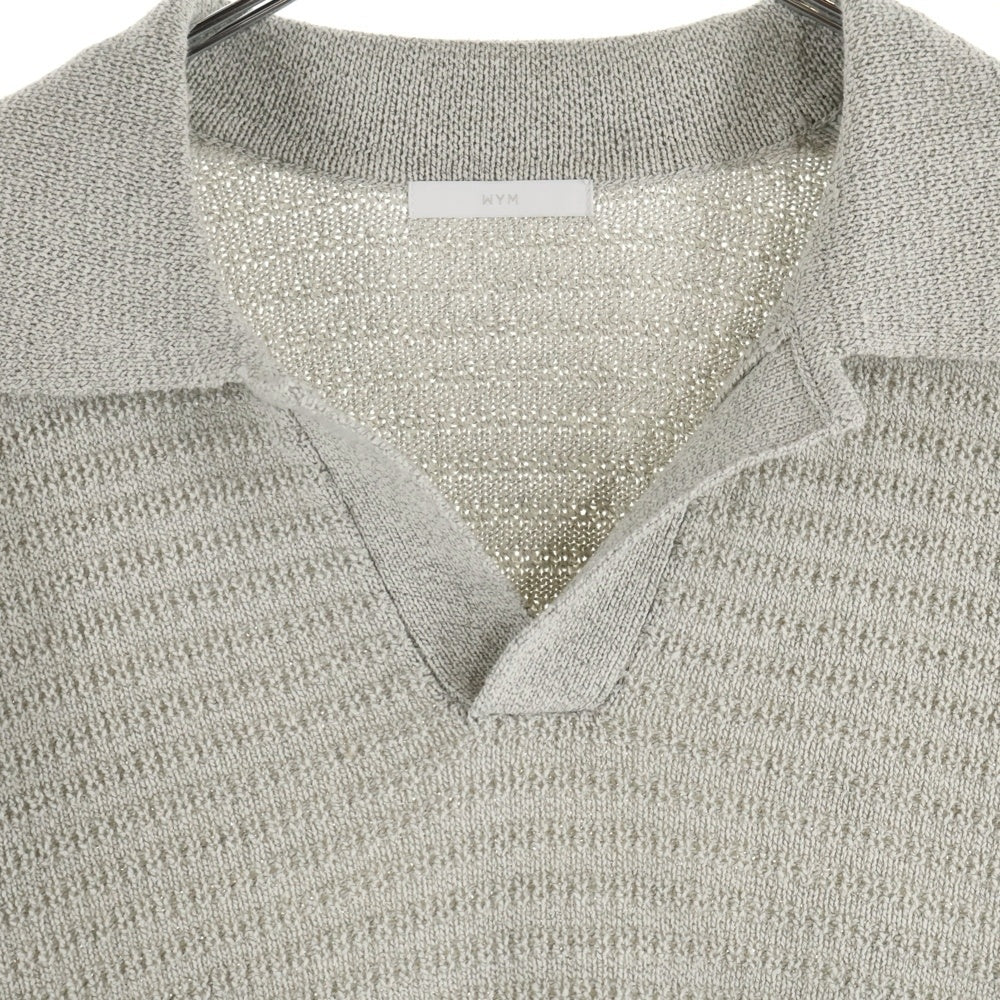 NO BRAND(ノーブランド) WYM(ウィム バイ ウッド)MELANGE SKIPPER KNIT POLO メランジ スキッパー ニット レギュラーカラー ロングスリーブ ポロシャツ グレー WYkn758