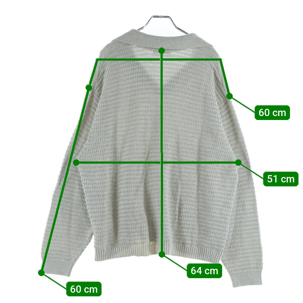 NO BRAND(ノーブランド) WYM(ウィム バイ ウッド)MELANGE SKIPPER KNIT POLO メランジ スキッパー ニット レギュラーカラー ロングスリーブ ポロシャツ グレー WYkn758
