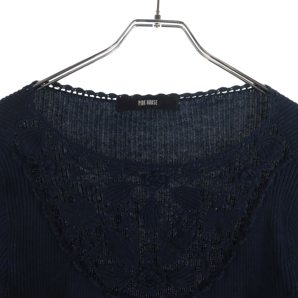 PINK HOUSE(ピンクハウス) ショート丈 クルーネック半袖ニットセーター レディース ネイビー P015EKAL 03 B