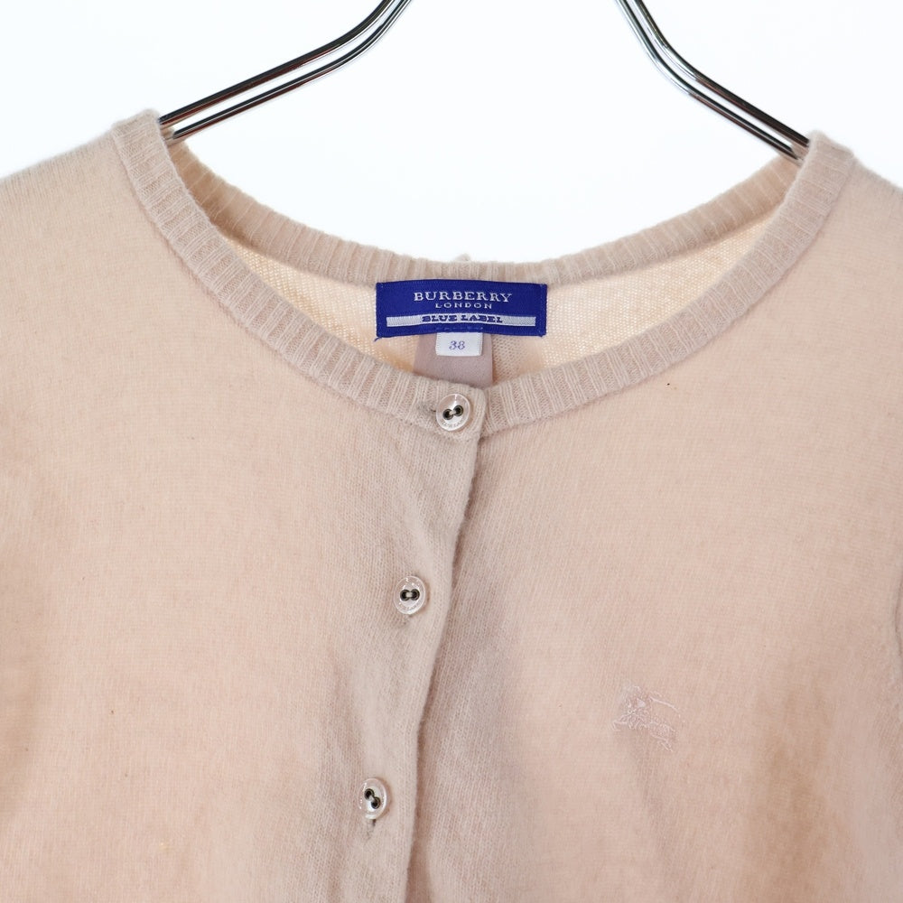 BURBERRY BLUE LABEL(バーバリーブルーレーベル) フロント刺繍 裏地切り替え ニットカーディガン レディース ピンク E1N37-655-40