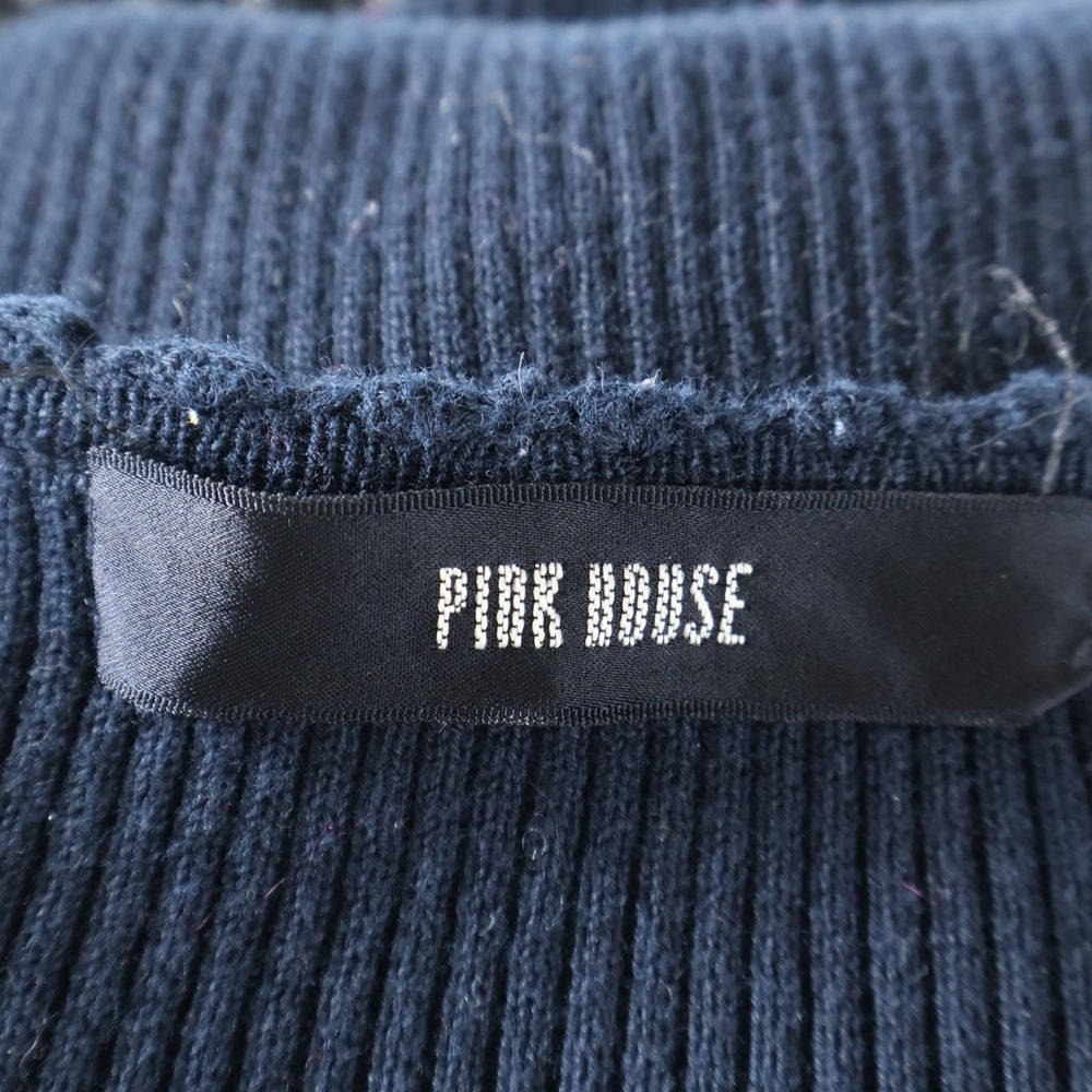 NO BRAND(ノーブランド) PINK HOUSE (ピンクハウス) 花刺繍 ショート丈 ニットカーディガン レディース ネイビー P015EKAL04 B
