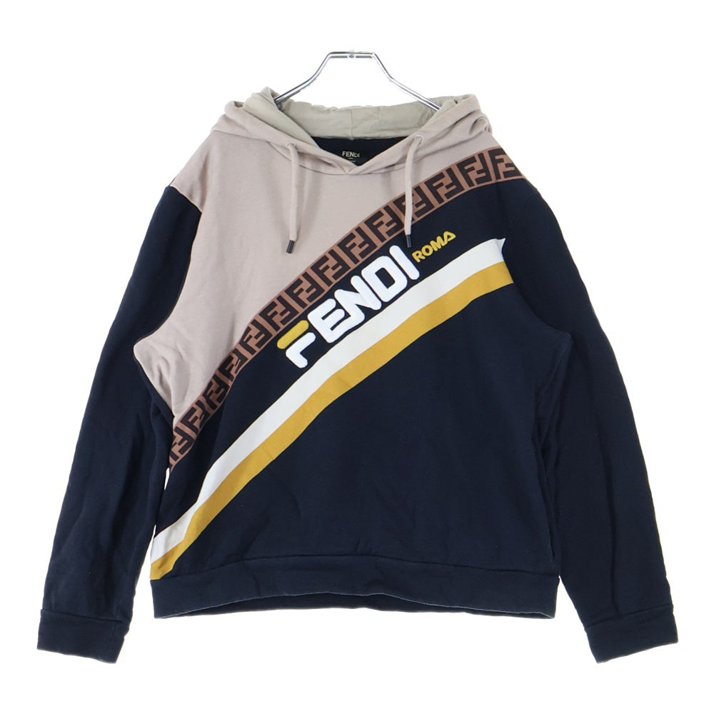 FENDI(フェンディ) 19SS ×FILA MANIA HOODED SHIRT フィラ マニア フーデッド シャツ プルオーバースウェットパーカー フーディー ブラック/ベージュ FY0945 A65J