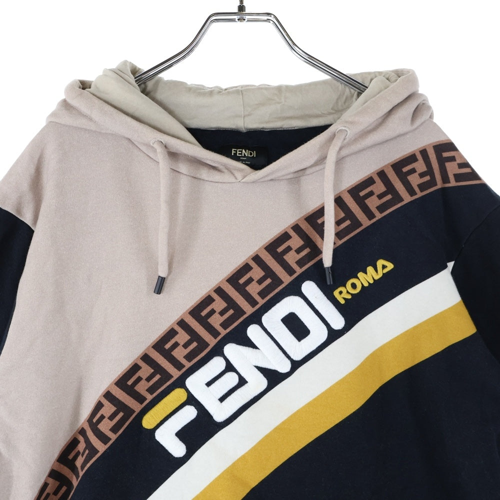 FENDI(フェンディ) 19SS ×FILA MANIA HOODED SHIRT フィラ マニア フーデッド シャツ プルオーバースウェットパーカー フーディー ブラック/ベージュ FY0945 A65J
