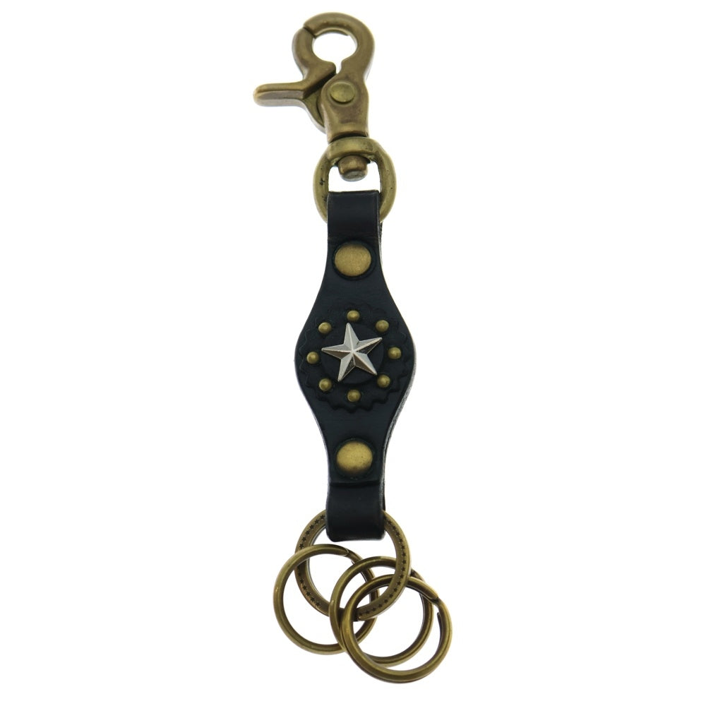 CALEE(キャリー) スタッズデザイン レザー キーリング ゴールド/ブラック