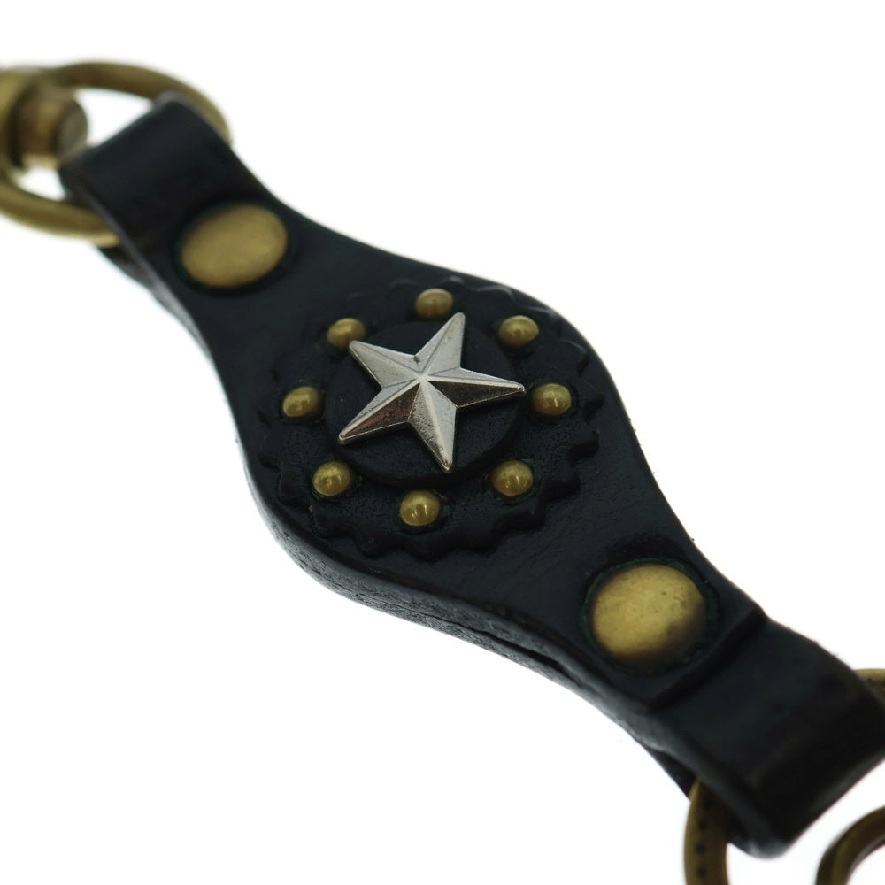 CALEE(キャリー) スタッズデザイン レザー キーリング ゴールド/ブラック