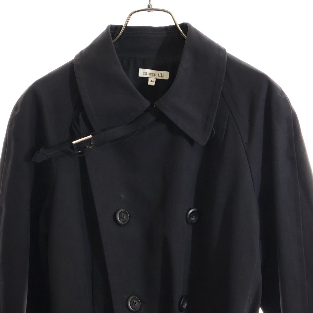 NO BRAND(ノーブランド) MARSMILLI ストラップ付 ウエストベルト ダブルブレスト トレンチコート レディース ブラック