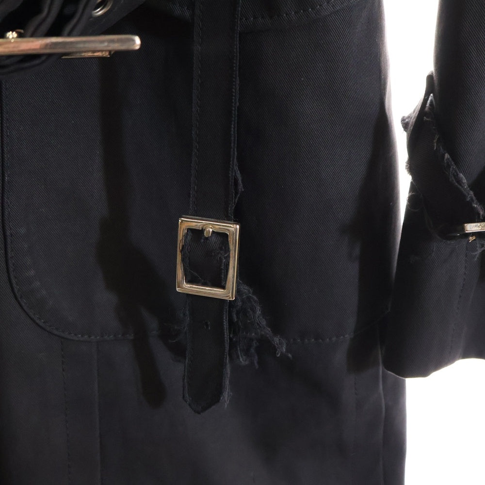 NO BRAND(ノーブランド) MARSMILLI ストラップ付 ウエストベルト ダブルブレスト トレンチコート レディース ブラック