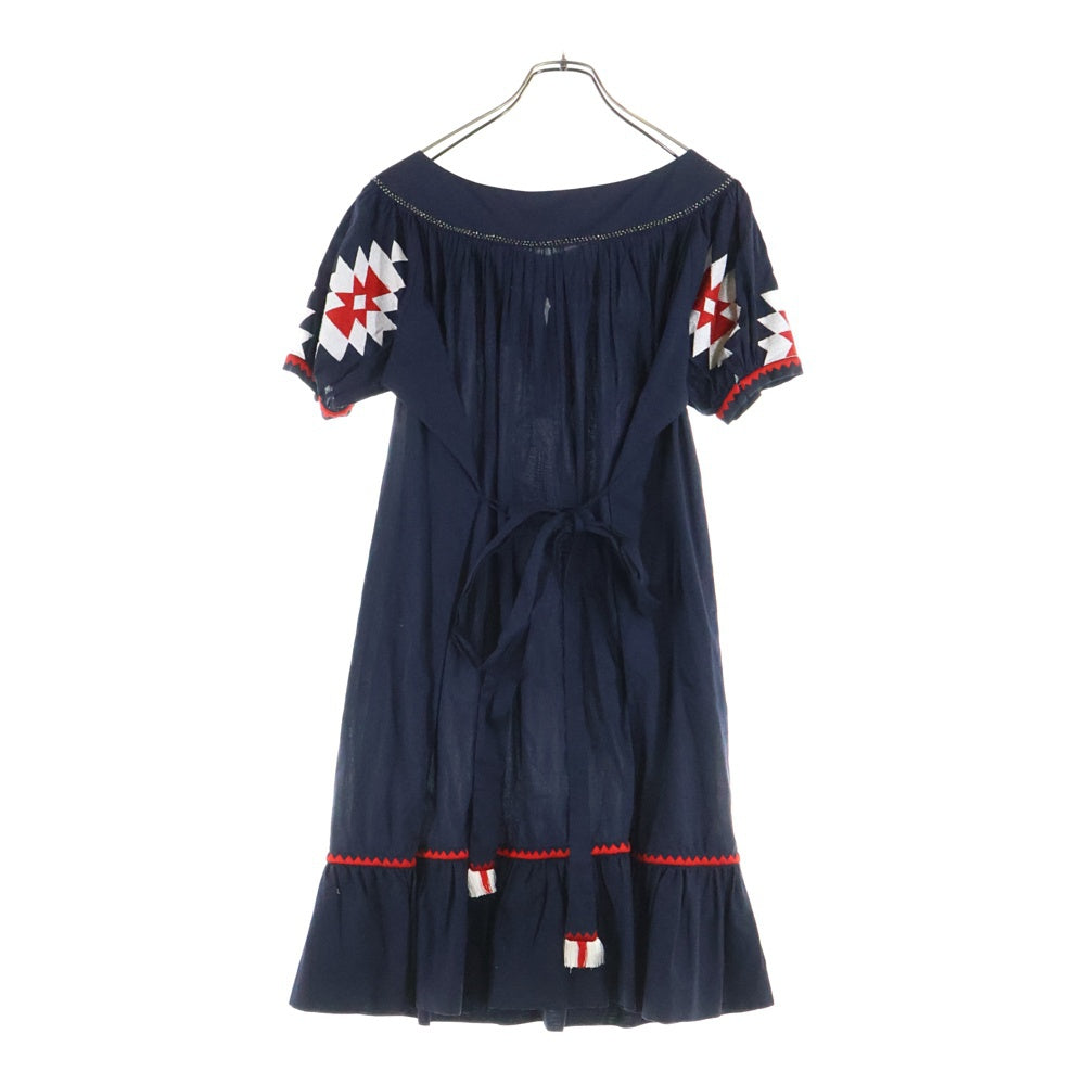 TORY BURCH(トリー バーチ) エンブロイダリー ビーズ ラウンドネック 半袖ワンピース ドレス レディース ネイビー 79173-1-16012