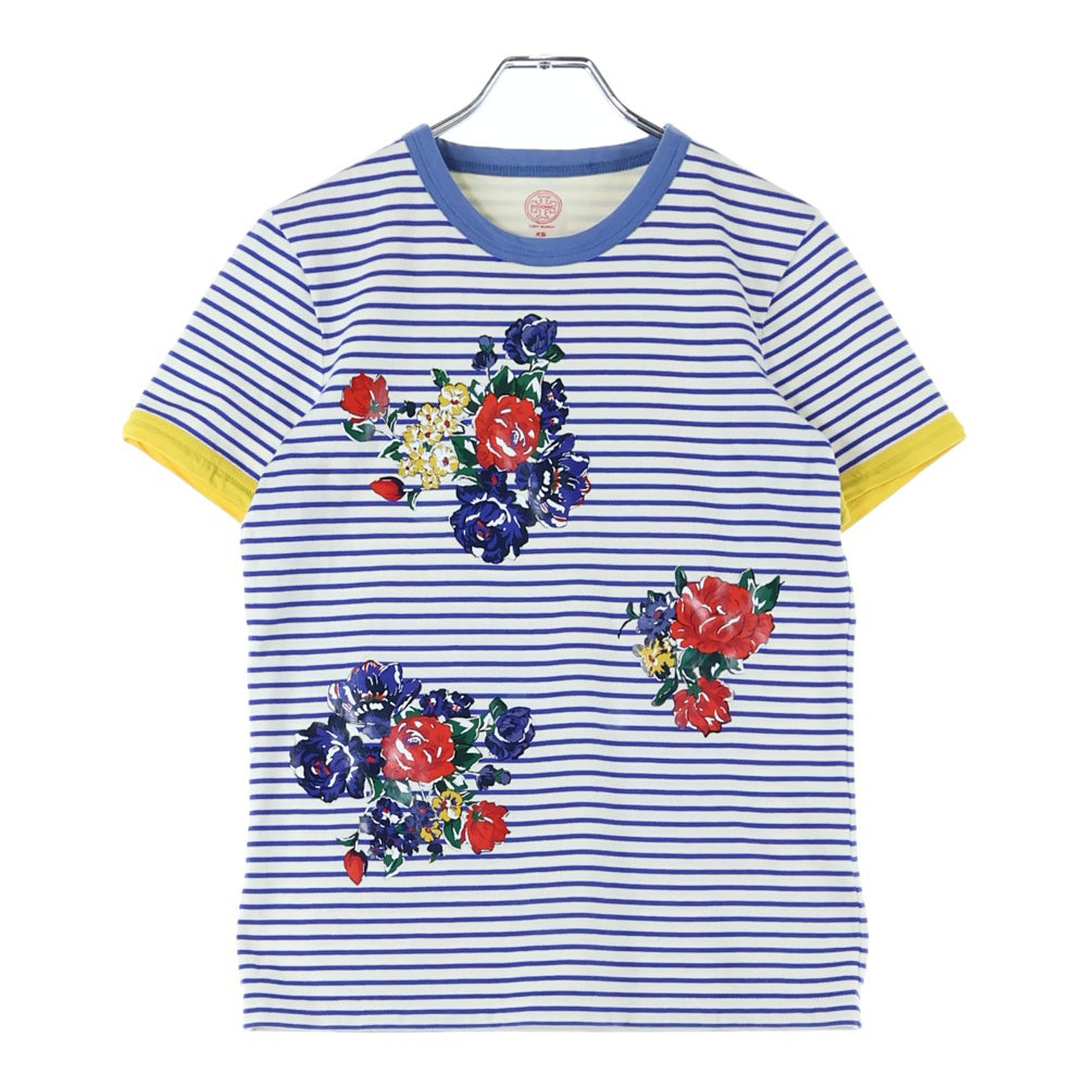 TORY BURCH(トリー バーチ) フラワーパターン ボーダー クルーネック カットソー 半袖リンガーTシャツ レディース マルチ N0022801