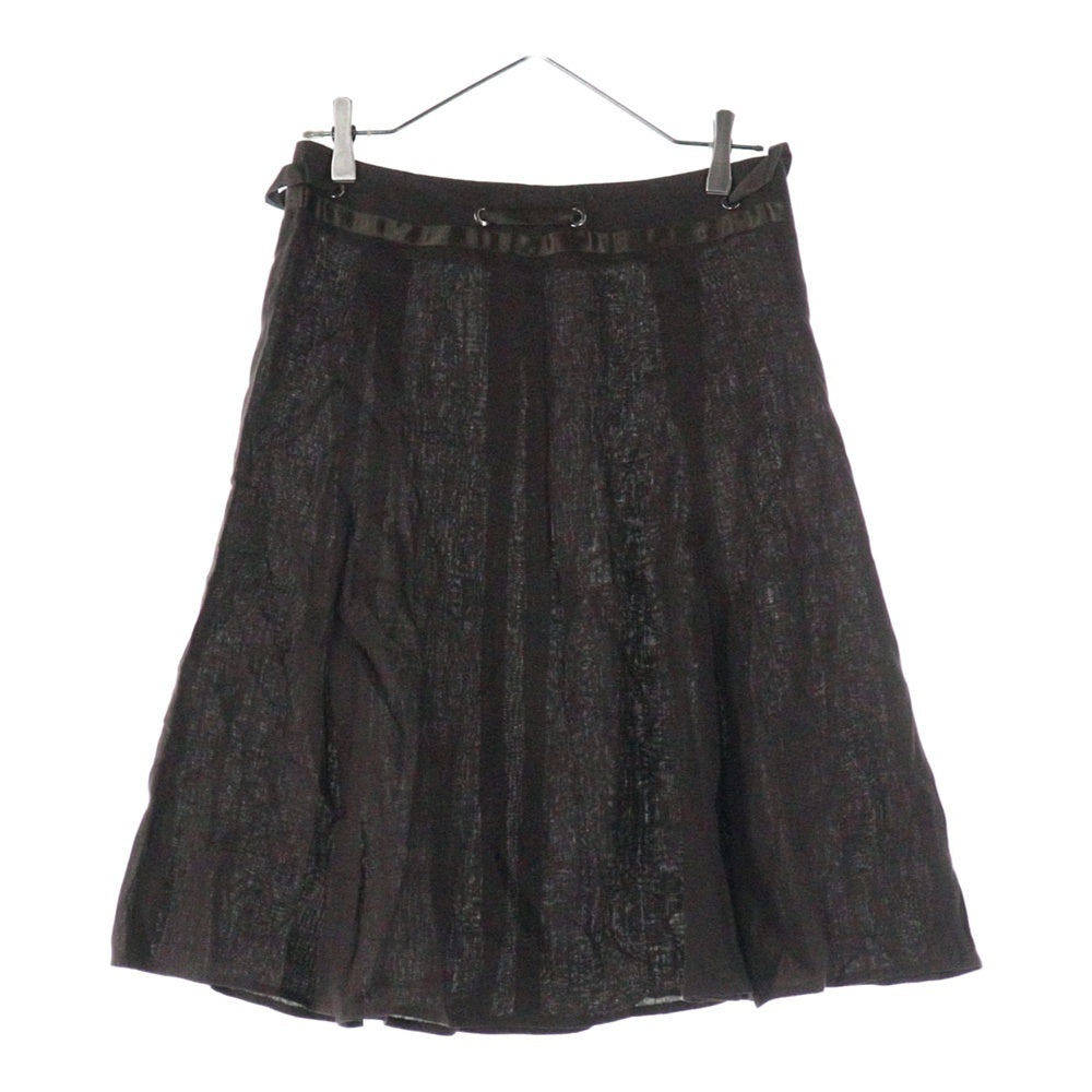 CIVIDINI(チビディーニ) リボンモチーフドローストリング サイドジップ リネン ミモレ丈 スカート レディース ブラウン