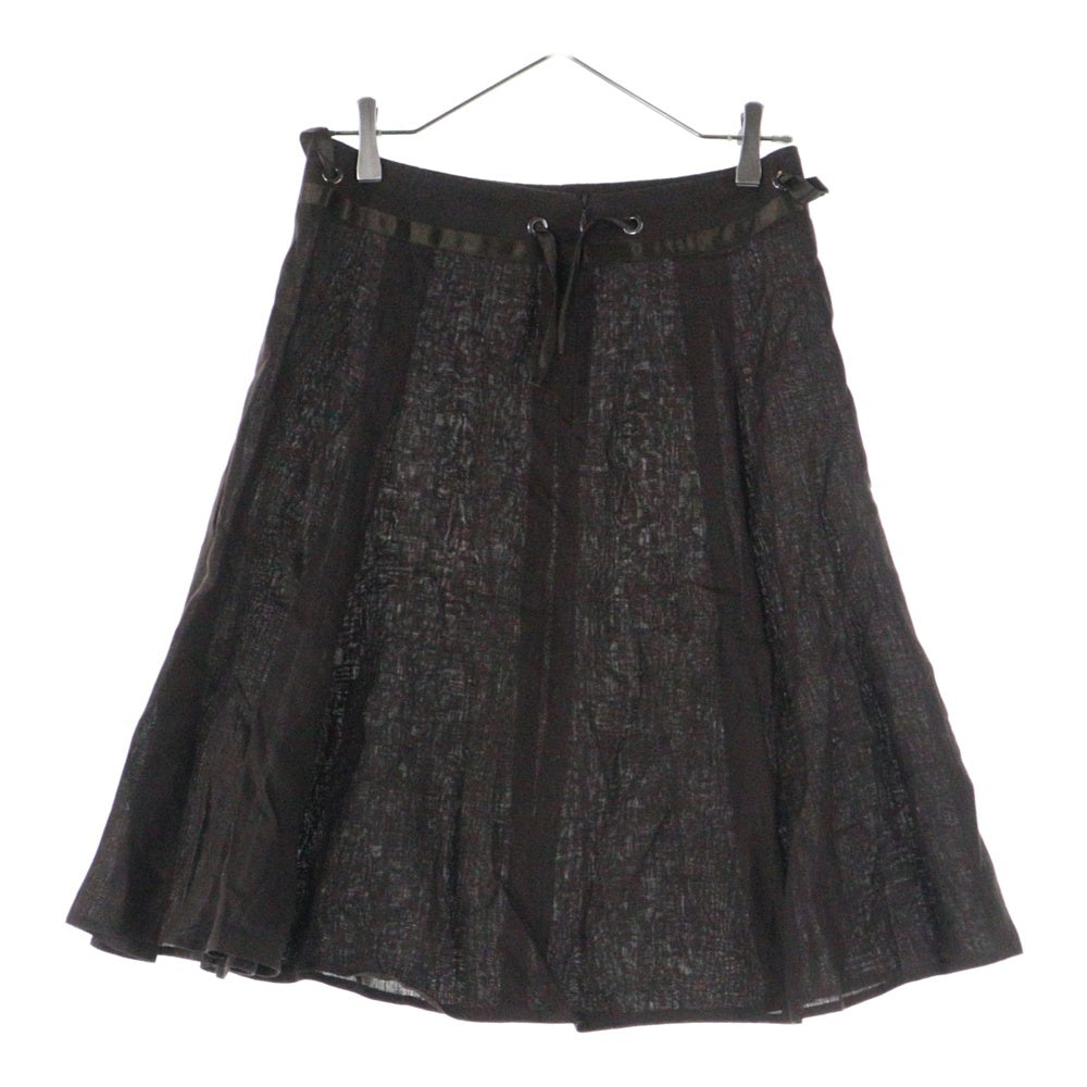 CIVIDINI(チビディーニ) リボンモチーフドローストリング サイドジップ リネン ミモレ丈 スカート レディース ブラウン