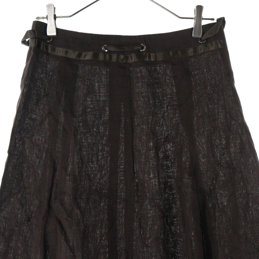 CIVIDINI(チビディーニ) リボンモチーフドローストリング サイドジップ リネン ミモレ丈 スカート レディース ブラウン