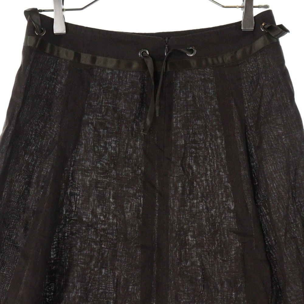 CIVIDINI(チビディーニ) リボンモチーフドローストリング サイドジップ リネン ミモレ丈 スカート レディース ブラウン