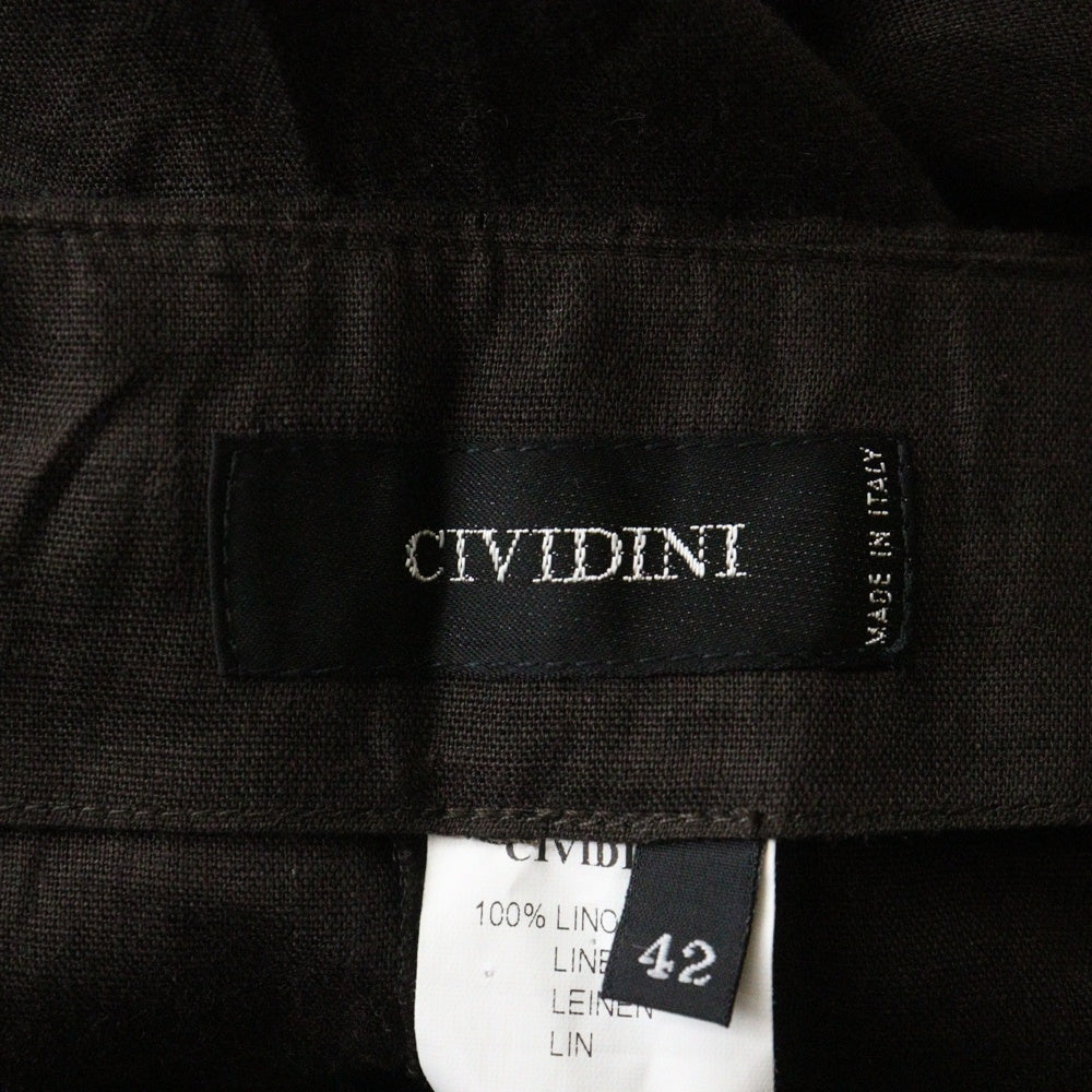 CIVIDINI(チビディーニ) リボンモチーフドローストリング サイドジップ リネン ミモレ丈 スカート レディース ブラウン