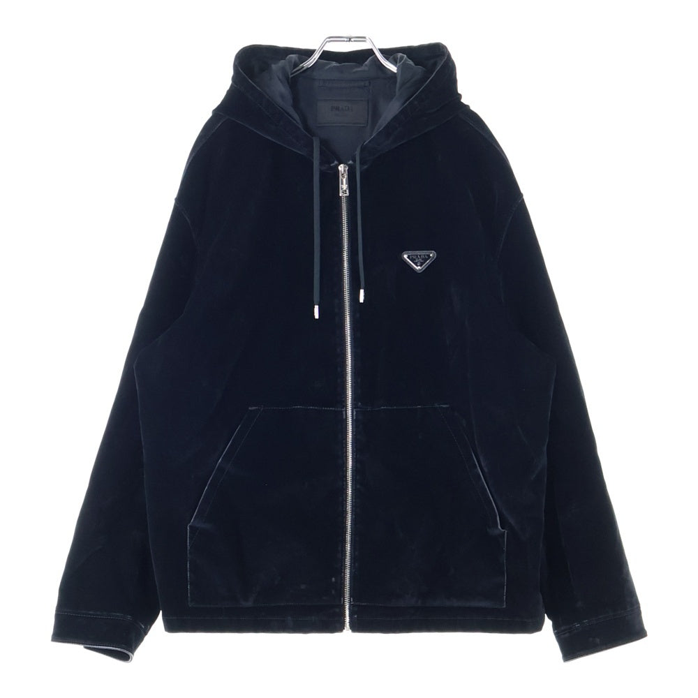 PRADA(プラダ) トライアングルロゴ コットンベルベット ジップアップパーカー ブルゾンジャケット ブラック SGC198