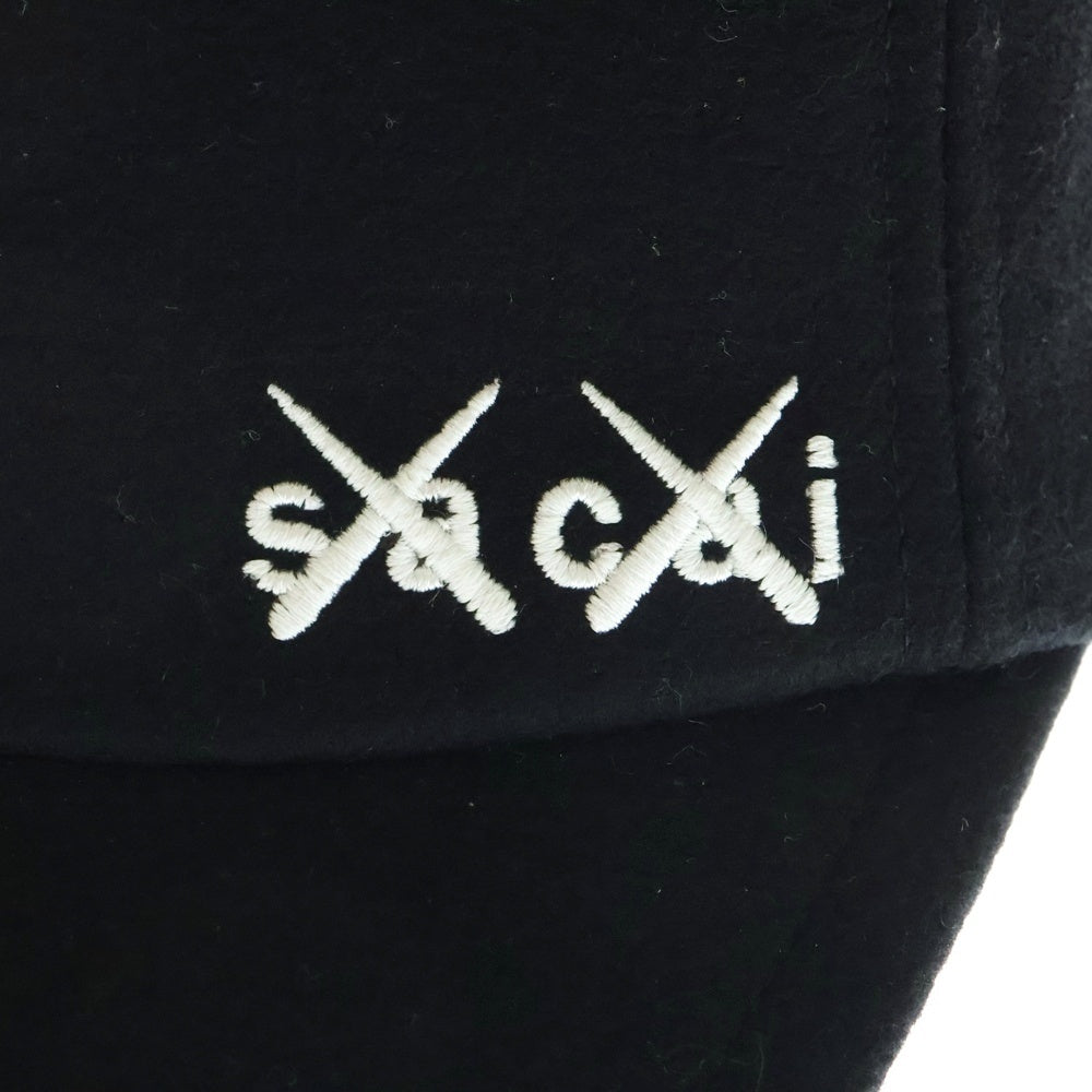 Sacai(サカイ) ×KAWS MELTON CAP カウズ ロゴ刺繍 メルトンキャップ 帽子 ブラック 21-0289S