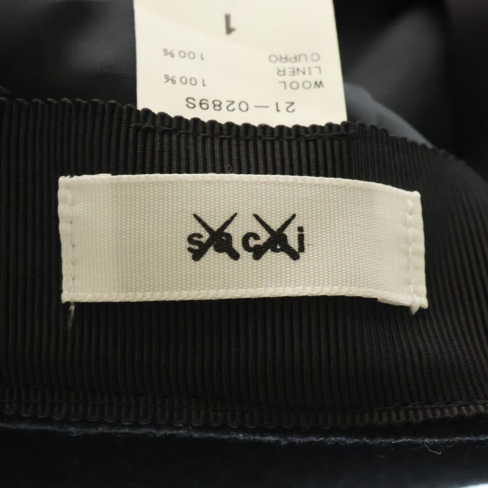 Sacai(サカイ) ×KAWS MELTON CAP カウズ ロゴ刺繍 メルトンキャップ 帽子 ブラック 21-0289S