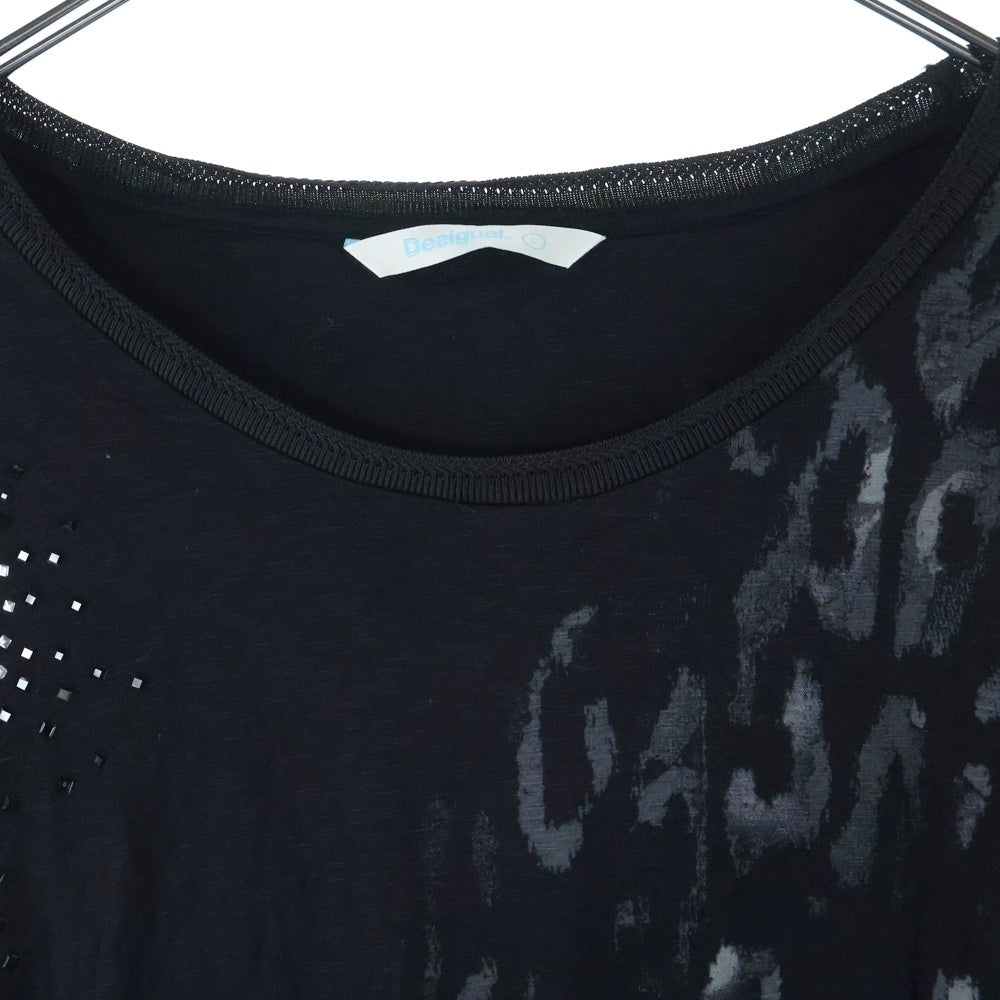 Desigual(デシグアル) スタッズ付き クルーネック半袖Tシャツ カットソー ブラック 72T2EA3