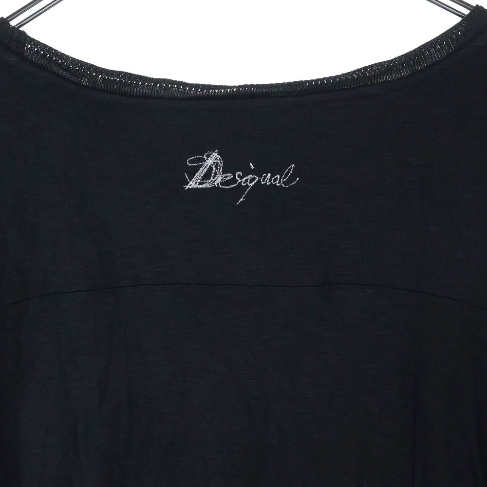 Desigual(デシグアル) スタッズ付き クルーネック半袖Tシャツ カットソー ブラック 72T2EA3