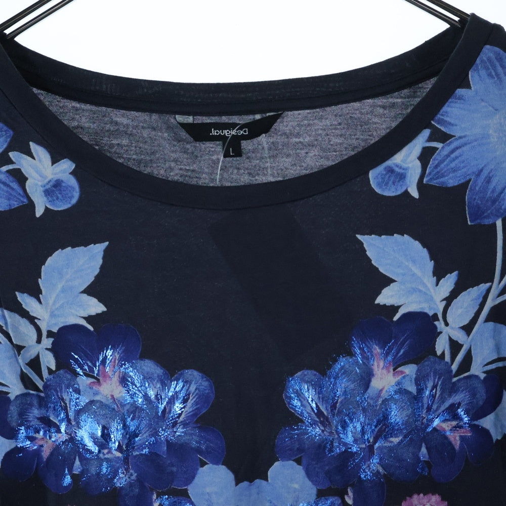 Desigual(デシグアル) 花柄 クルーネック半袖Tシャツ カットソー レディース ブラック/ブルー 20WWTK51