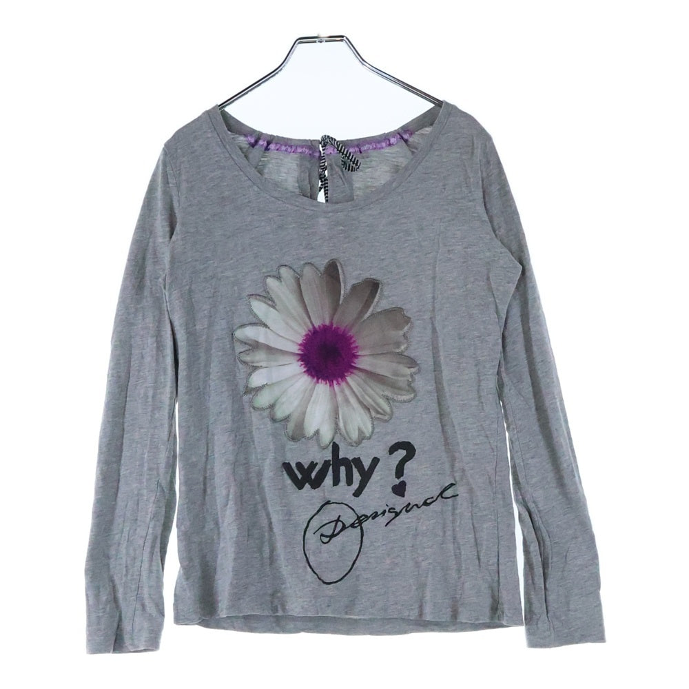 Desigual(デシグアル) 花刺繍 クルーネック長袖Tシャツ カットソー レディース グレー 47T2609