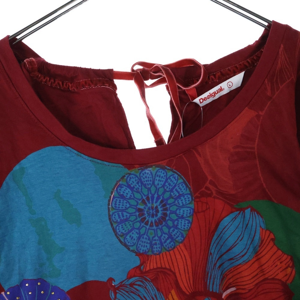 Desigual(デシグアル) バックスタッズ付き クルーネック長袖Tシャツ カットソー レディース レッド 18WWTKYR