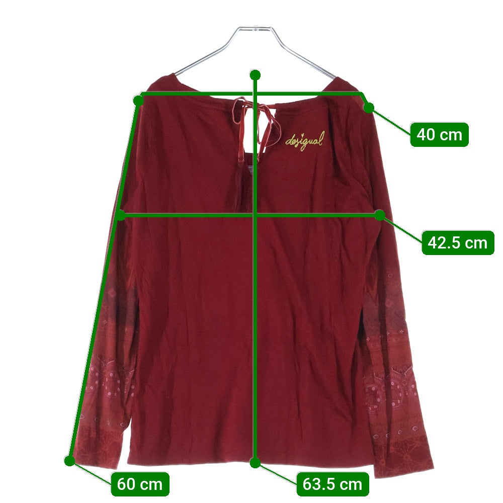 Desigual(デシグアル) バックスタッズ付き クルーネック長袖Tシャツ カットソー レディース レッド 18WWTKYR