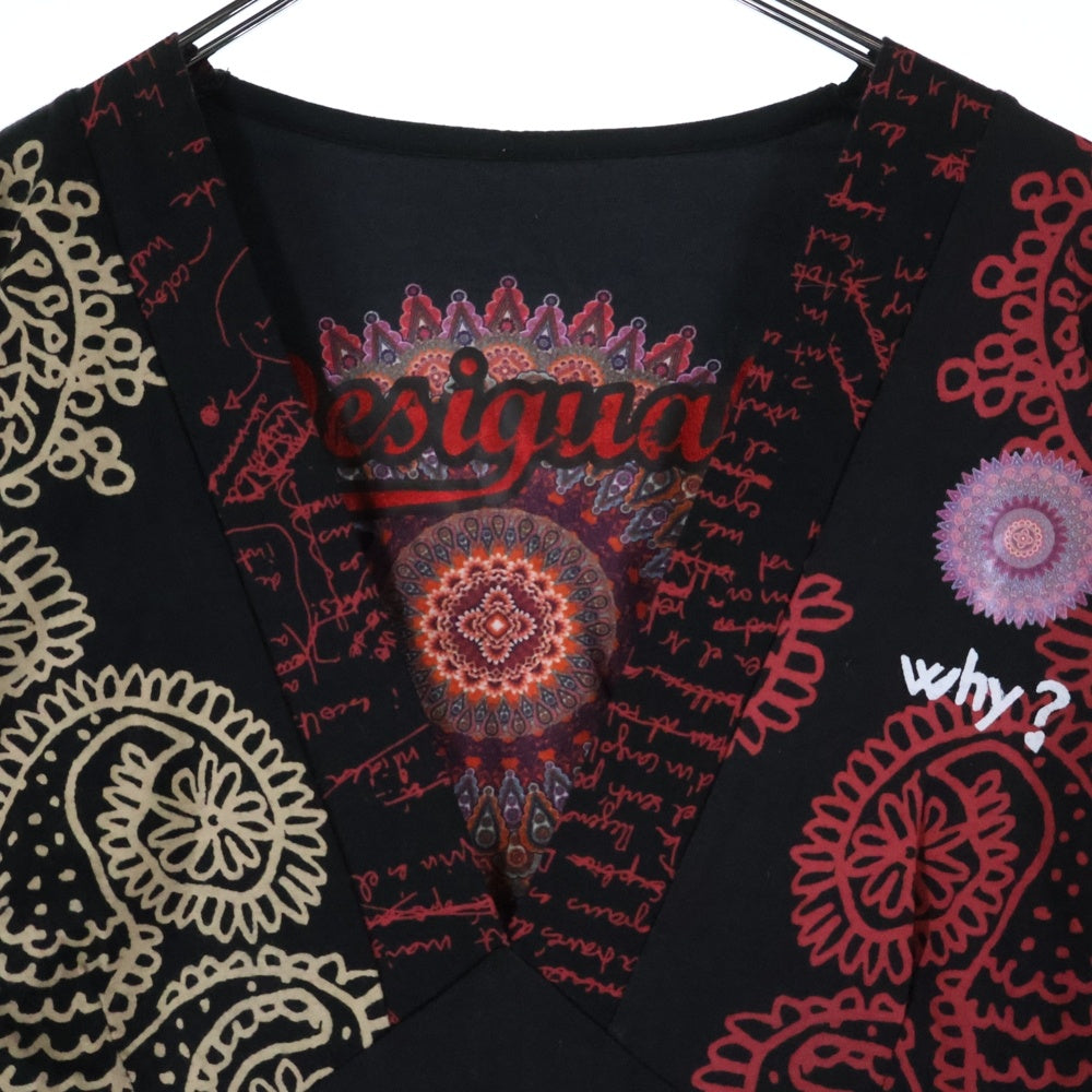 Desigual(デシグアル) 総柄 Vネック 長袖ワンピース ドレス レディース ブラック/レッド 57V21B8