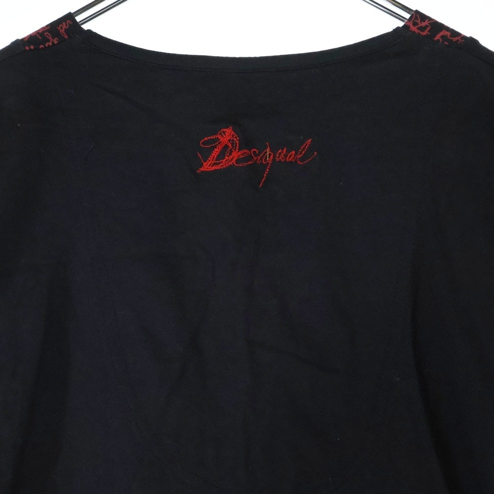 Desigual(デシグアル) 総柄 Vネック 長袖ワンピース ドレス レディース ブラック/レッド 57V21B8