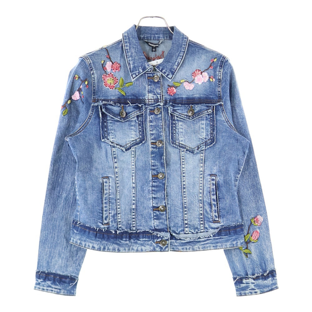 Desigual(デシグアル) 花刺繍 カットオフ加工 デニムジャケット Gジャン インディゴ 19WWED38