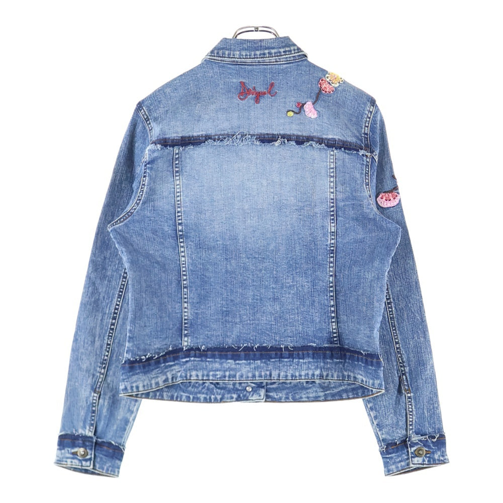 Desigual(デシグアル) 花刺繍 カットオフ加工 デニムジャケット Gジャン インディゴ 19WWED38