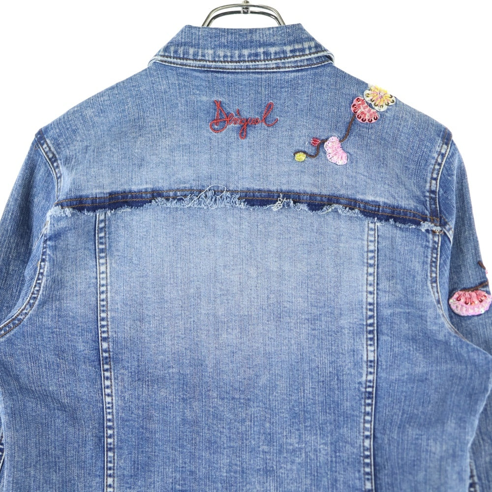 Desigual(デシグアル) 花刺繍 カットオフ加工 デニムジャケット Gジャン インディゴ 19WWED38