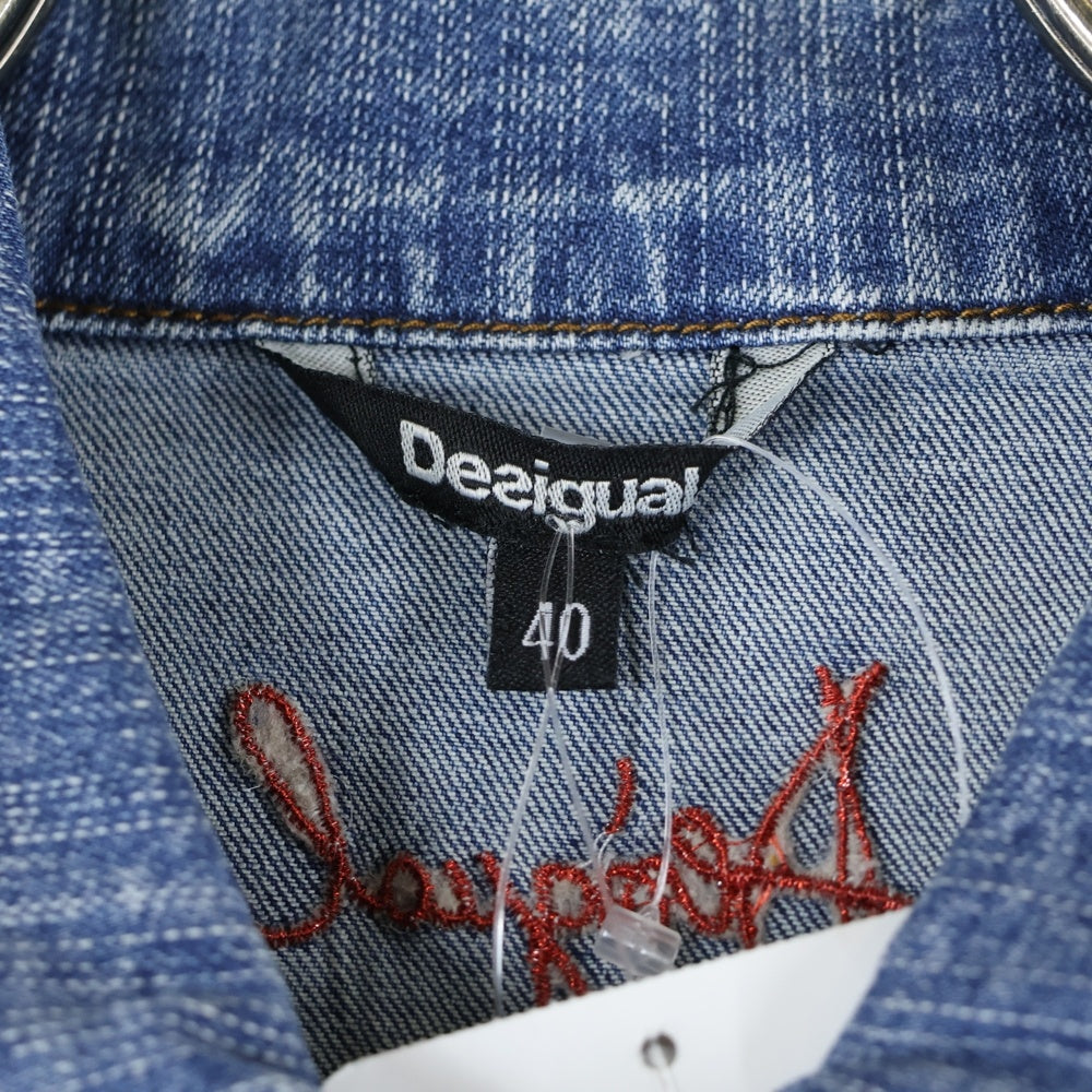 Desigual(デシグアル) 花刺繍 カットオフ加工 デニムジャケット Gジャン インディゴ 19WWED38