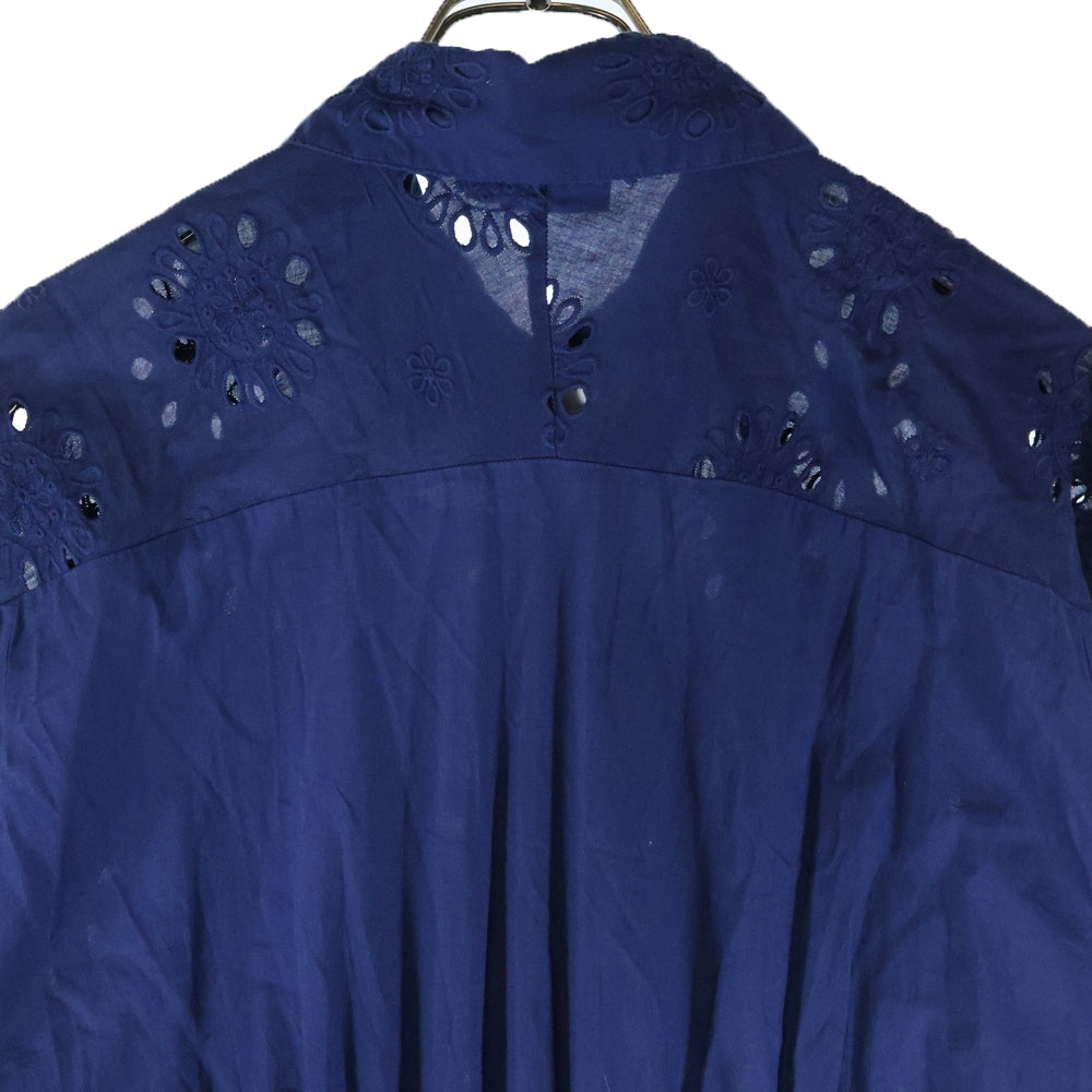 Desigual(デシグアル) 花刺繍 ベルト付き 半袖ジャンプスーツ つなぎ レディース ブルー 23WWPWX0