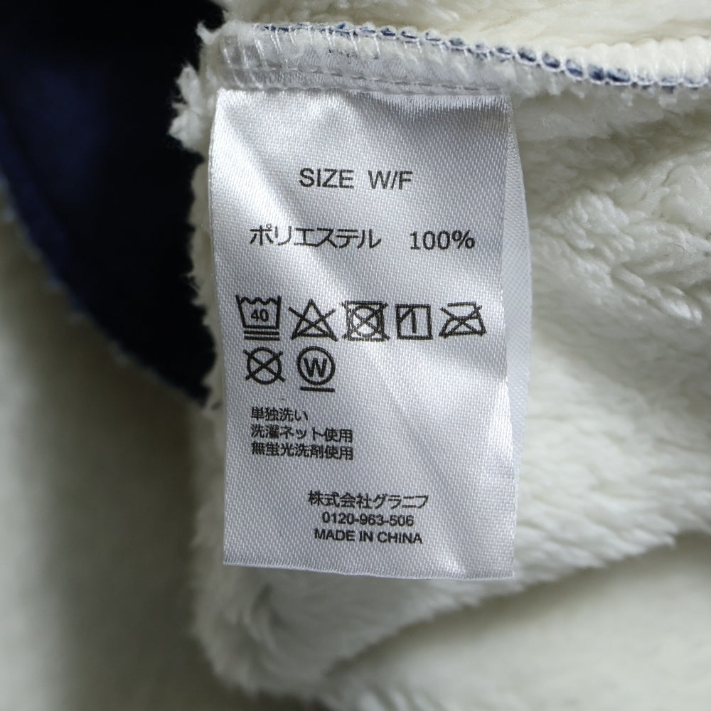 graniph(グラニフ) 裏起毛 総柄 フーデッドボタンジャケット アウター ネイビー