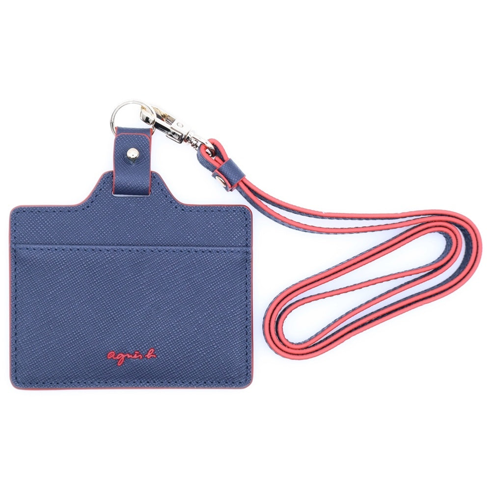 agnes b.(アニエスベー) ロゴ刻印 IDカードケース パスケース ネイビー/レッド P734-VCL3