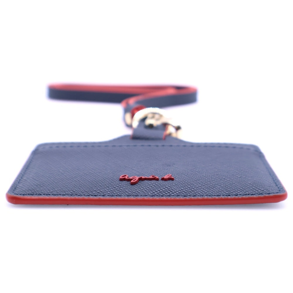 agnes b.(アニエスベー) ロゴ刻印 IDカードケース パスケース ネイビー/レッド P734-VCL3