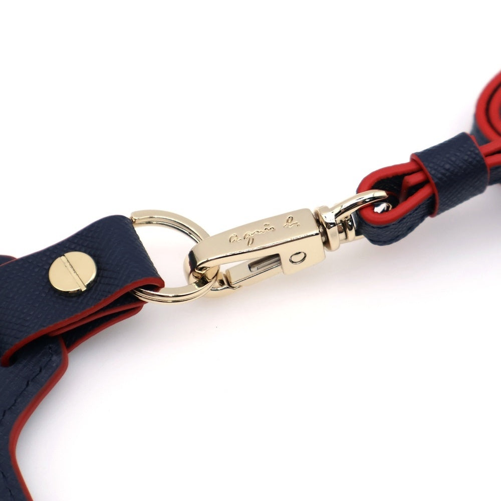 agnes b.(アニエスベー) ロゴ刻印 IDカードケース パスケース ネイビー/レッド P734-VCL3